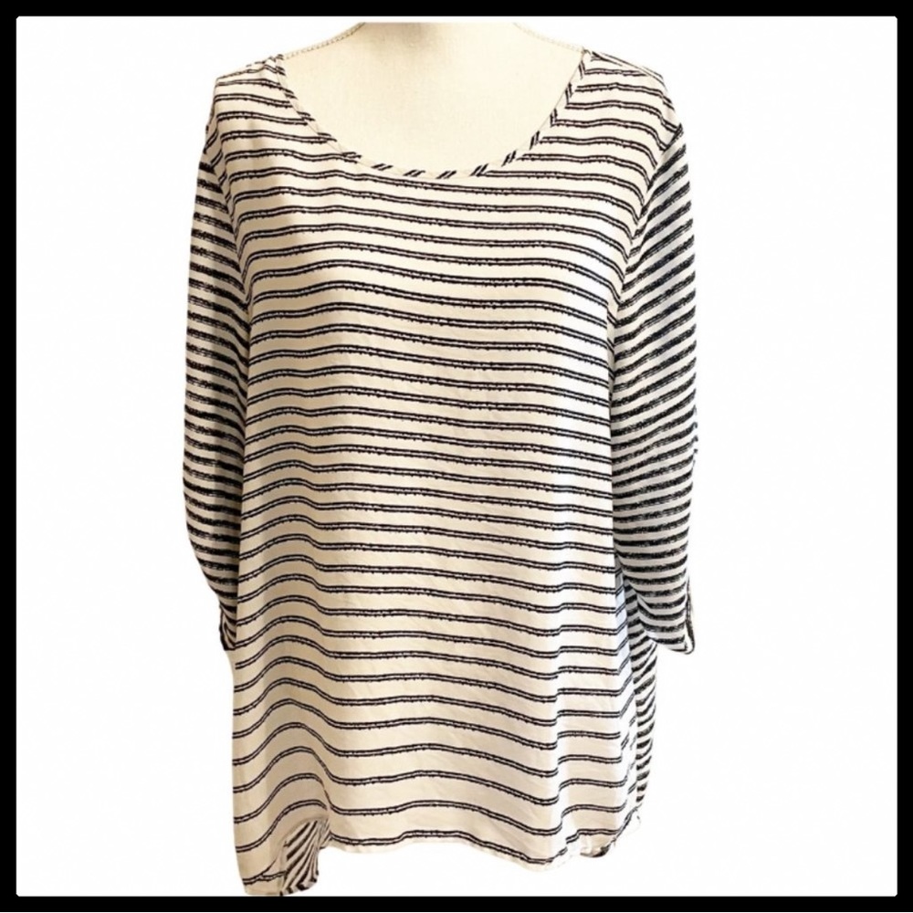 Chico's White and Black Striped High-Low Hem Top